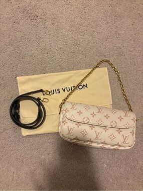 Louis Vuitton White & Pink Monogram Wallet On Chainwith Gold Chain